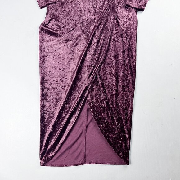 Vintage Velvet Dress | 80's Plum Purple Gothic Faux Wrap Midi Dress - Picture 3 of 6